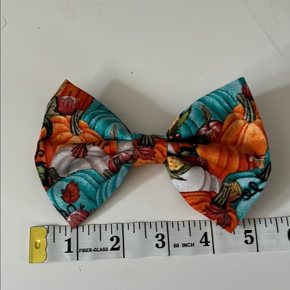 Orange and Blue Hair Bow with Autumnal Print - Picture 3 of 4
